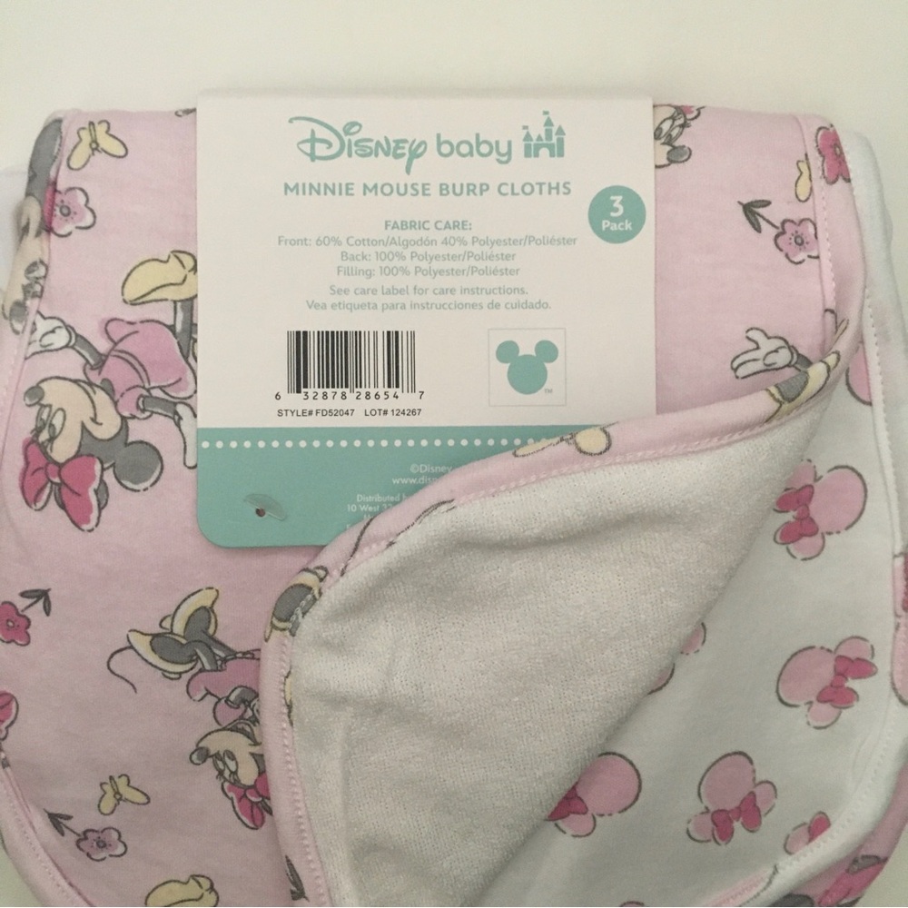 Burp Cloths 3 pack Pink Minnie Mouse Theme NEW Disney Baby - Picture 4 of 8